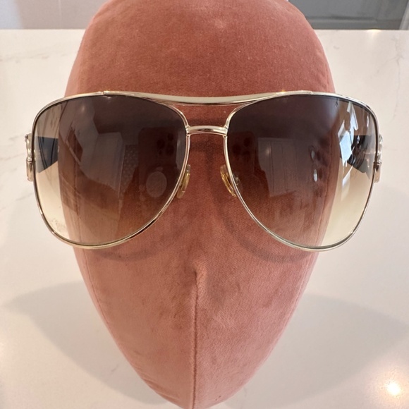 GUCCI Aviator Bamboo GG Gold and Brown Sunglasses - Picture 8 of 9